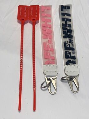 2013 off-White Pink & Translucent Black Logo Strap Keychain Set w/ Red Zip Tags